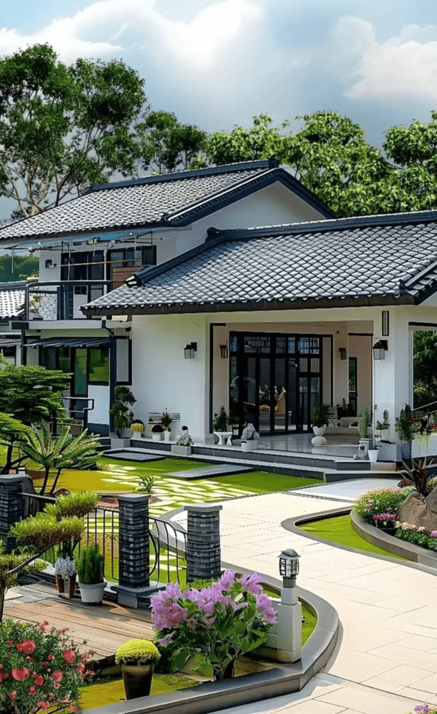 mẫu nhà 2 tầng mái ngói đơn giản