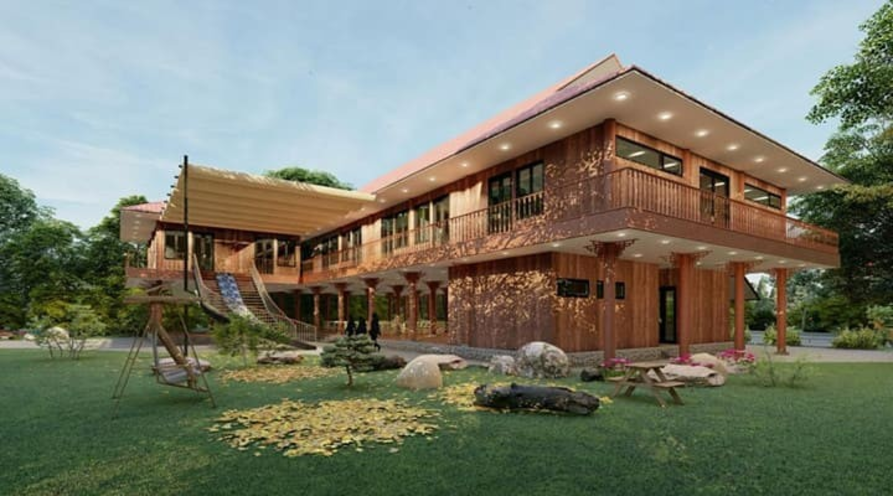 mẫu nhà sàn bê tông giả gỗ đẹp