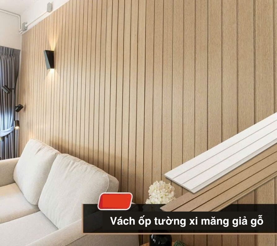 Vách ốp tường bằng tấm xi măng giả gỗ 