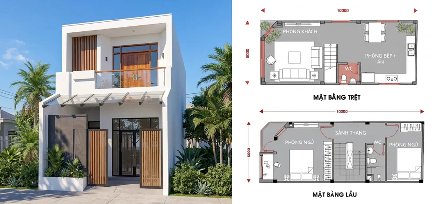 mẫu nhà ống 2 tầng đơn giản đẹp