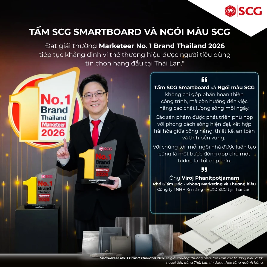 Tấm SCG Smartboard ULTRA VÀ Ngói màu SCG đạt giải MARKETEER NO.1 BRAND THAILAND 2026