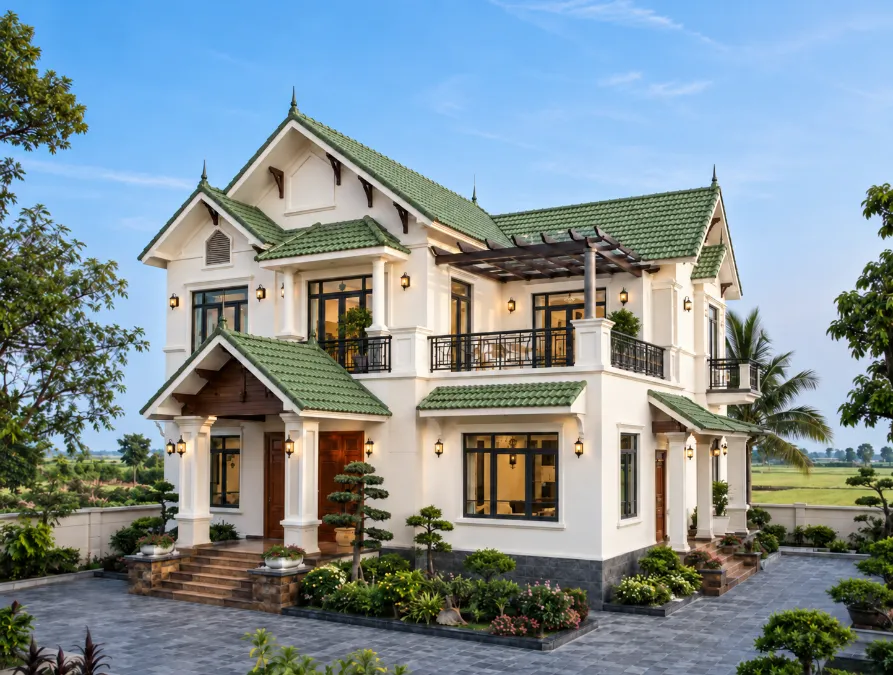 mẫu nhà vườn 2 tầng đẹp ở nông thôn