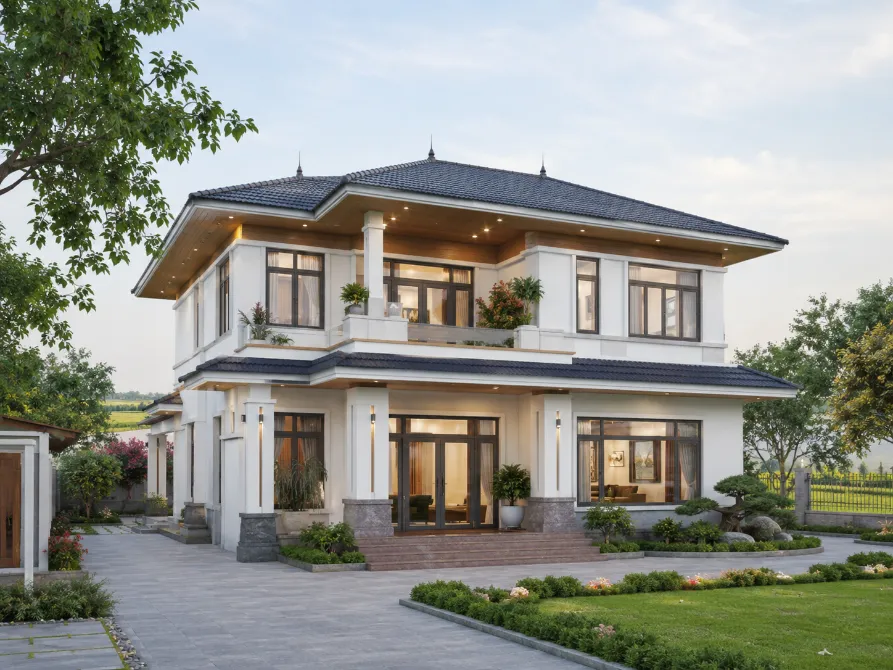 mẫu nhà vườn 2 tầng đẹp ở nông thôn