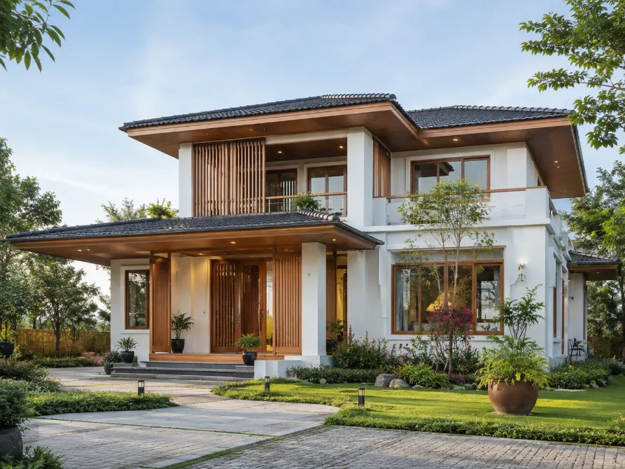 mẫu nhà vườn 2 tầng đẹp ở nông thôn