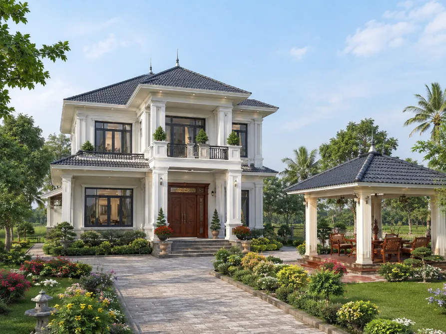 mẫu nhà vườn 2 tầng đẹp ở nông thôn