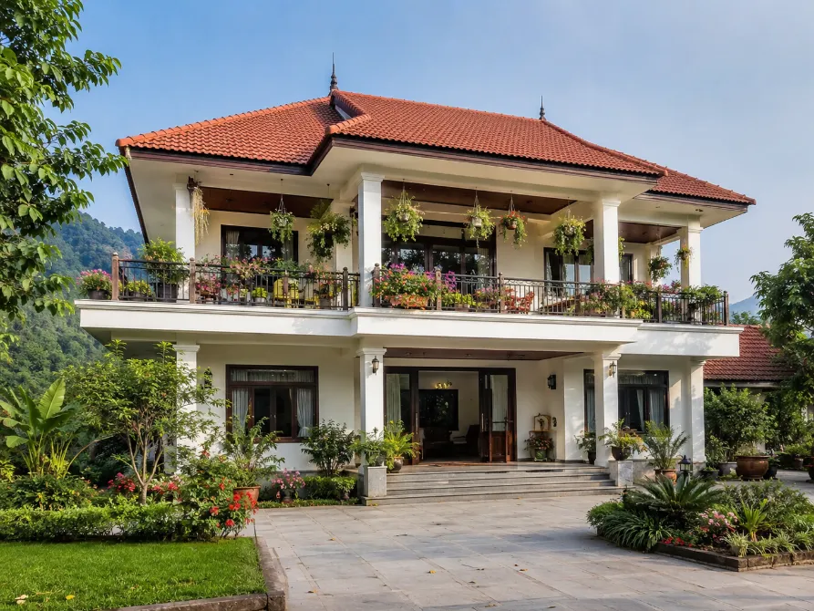 mẫu nhà vườn 2 tầng đẹp ở nông thôn
