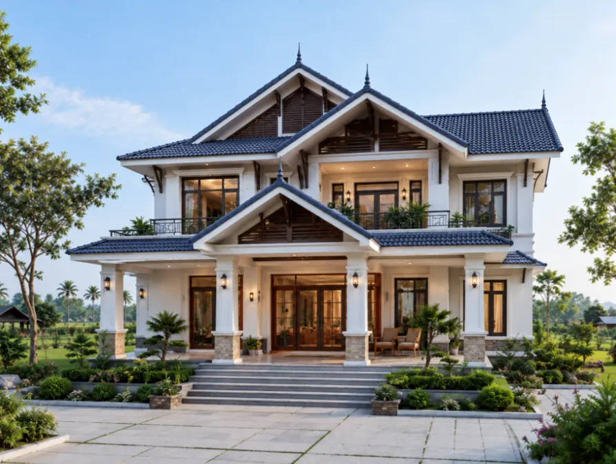 mẫu nhà vườn 2 tầng đẹp ở nông thôn