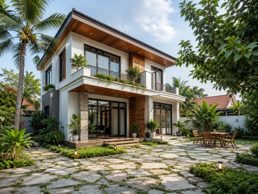 mẫu nhà vườn 2 tầng đẹp ở nông thôn