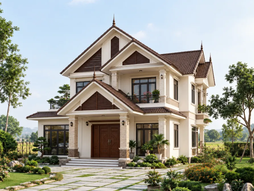 mẫu nhà vườn 2 tầng đẹp ở nông thôn