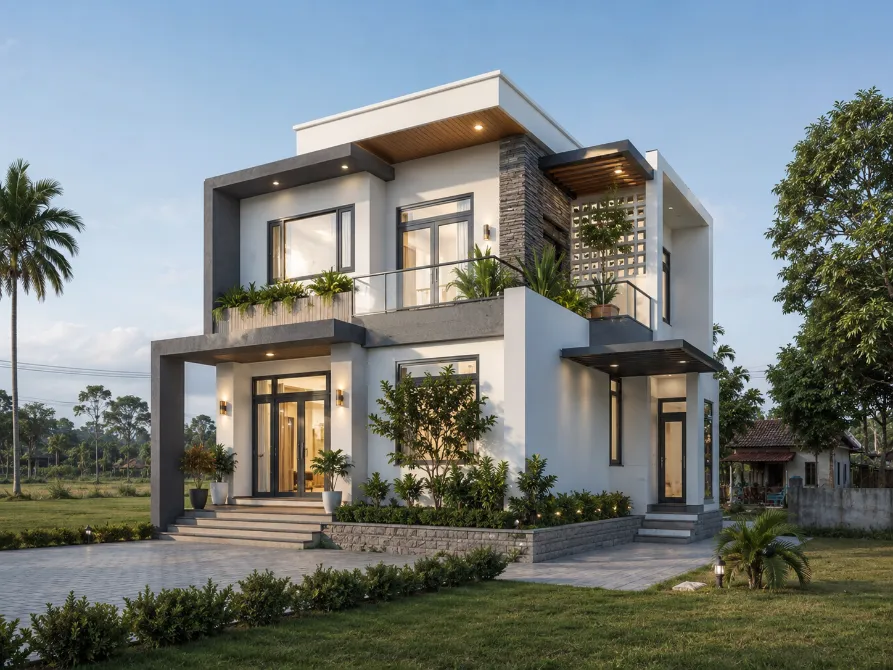 mẫu nhà vườn 2 tầng đẹp ở nông thôn