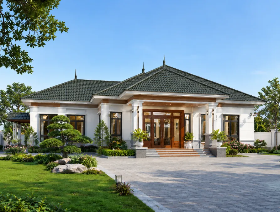 mẫu nhà vườn mái thái